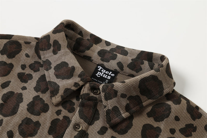 Leopard Print Long-Sleeve Polo Shirt – Relaxed Fit Streetwear Top