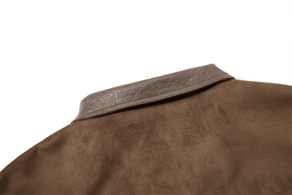 Blouson bomber rétro oversize – Homme, veste courte en similicuir à col revers workwear