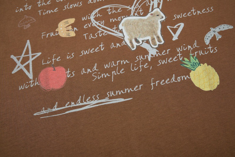 Summer Freedom Graphic T-Shirt | Sheep & Fruit Print Oversized Tee