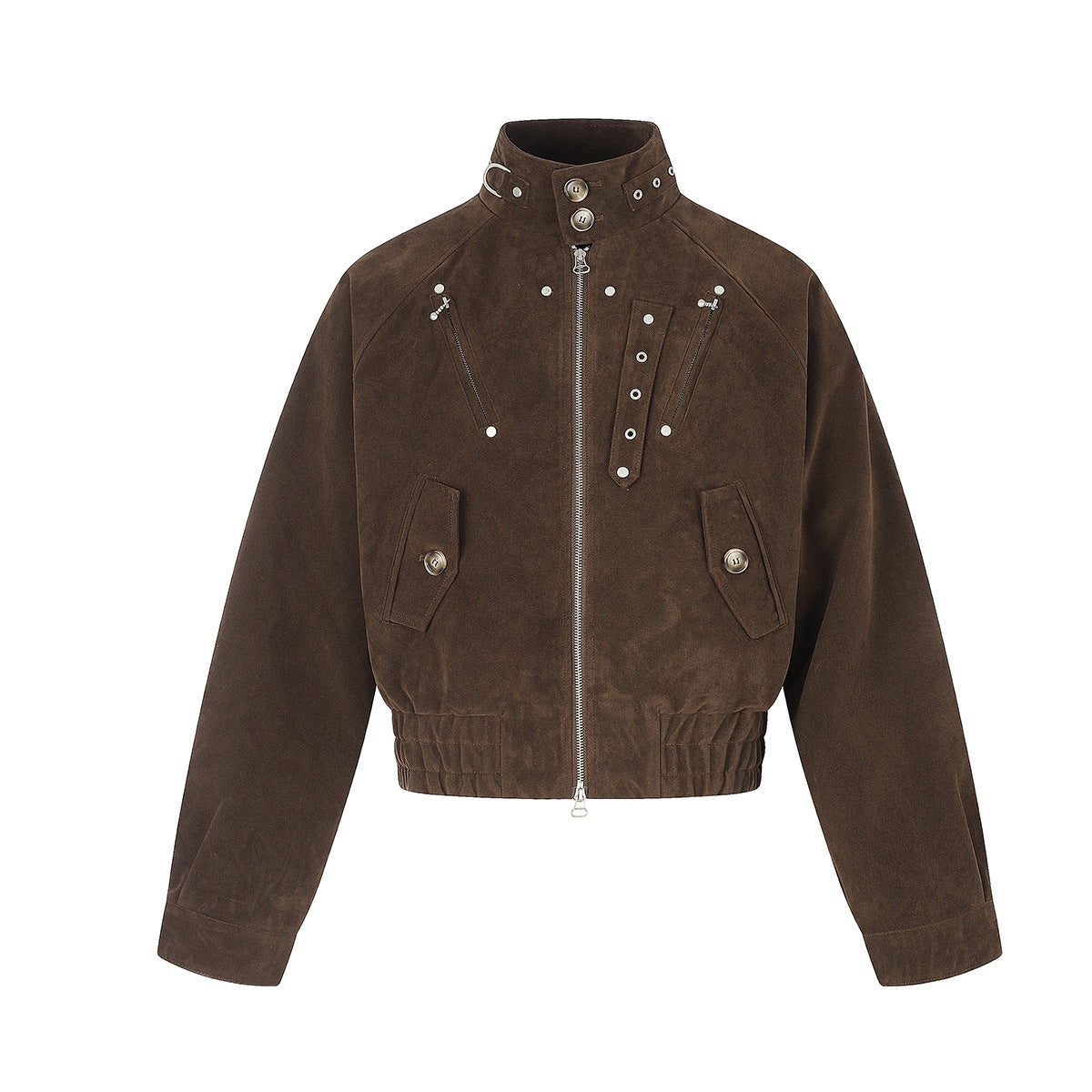 Blouson bomber court en suédine avec éléments métalliques – Style streetwear punk