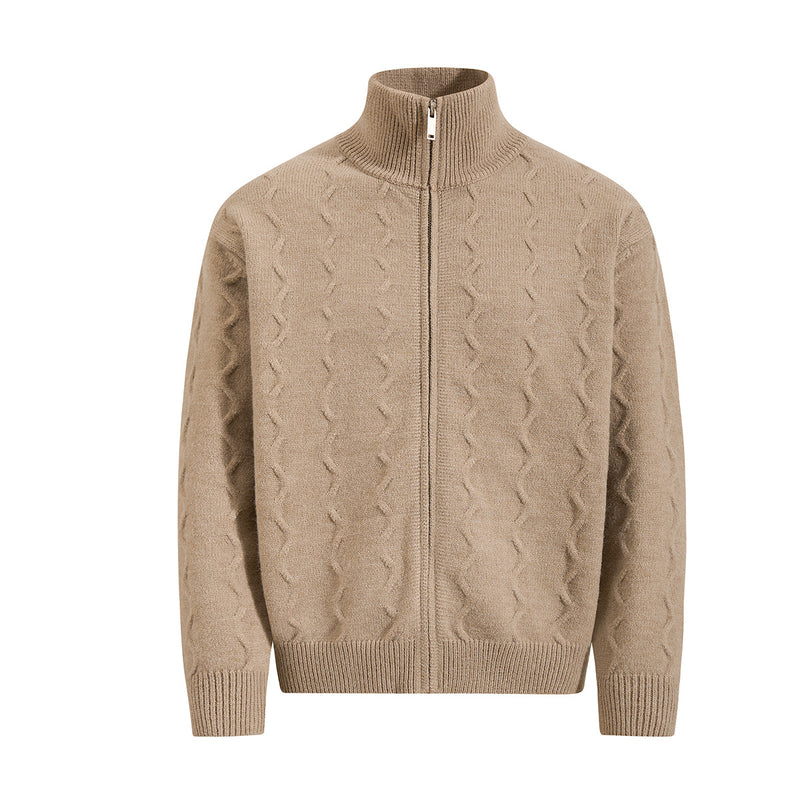 Men's Cable Knit Full-Zip Turtleneck Sweater Jacket