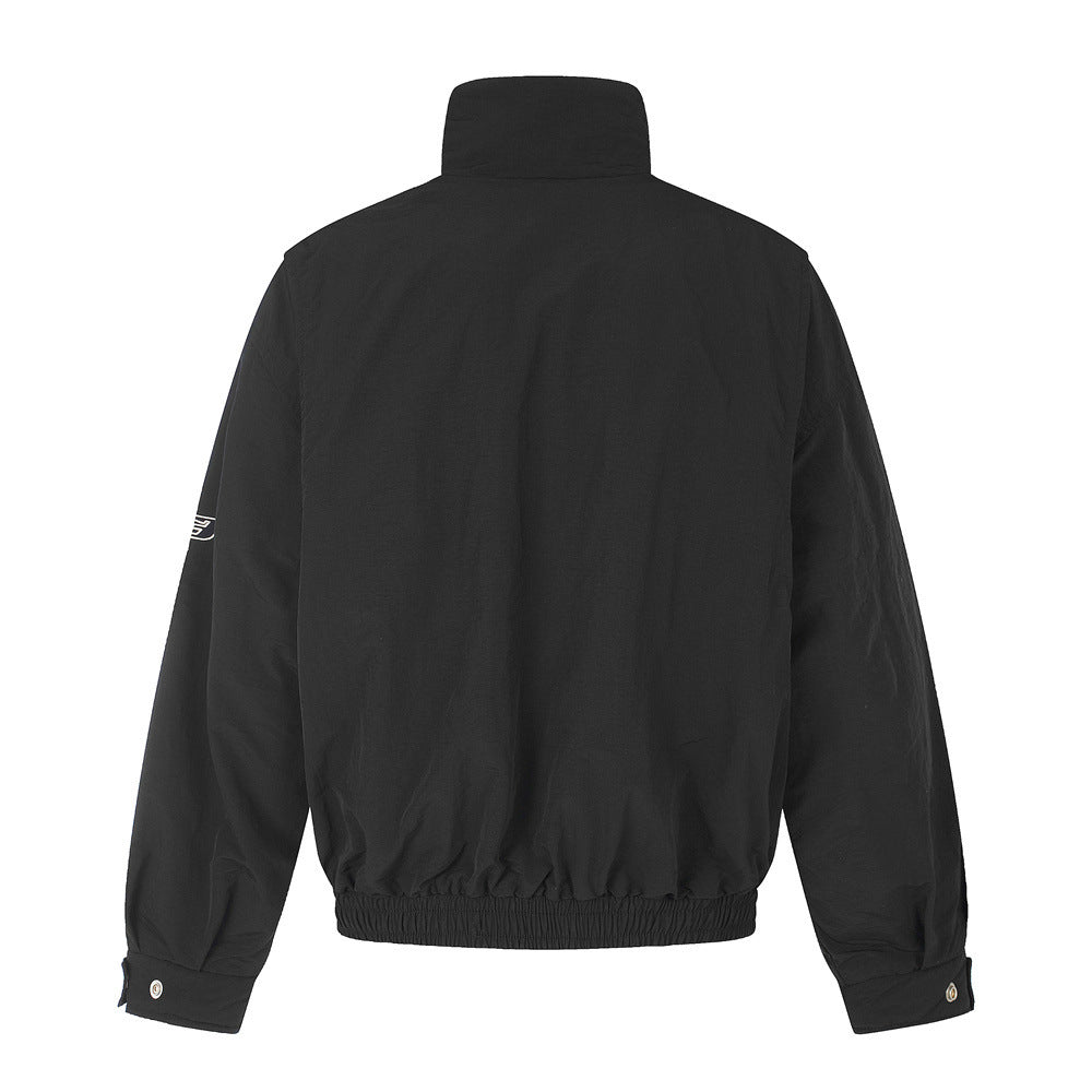 Reversible Stand-Collar Jacket Men's Dalmatian Faux Fur & Nylon Oversized Bomber