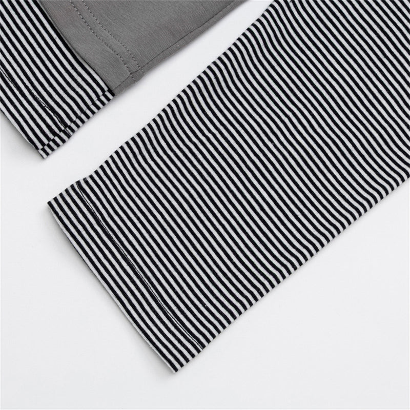 T-shirt graphique gris pour homme – Manches rayées superposées, imprimé tribal et manches longues