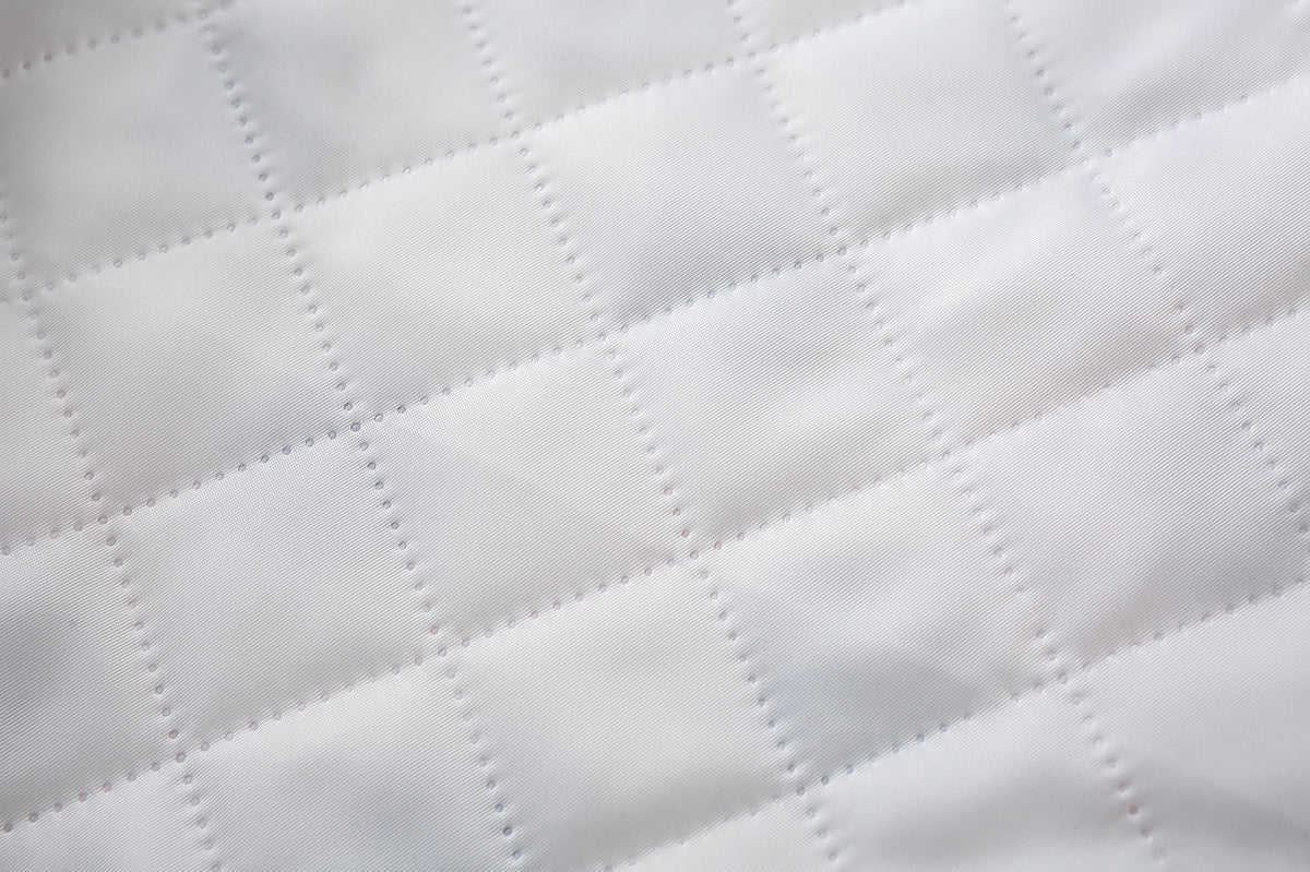 Close-up of the jacket's white diamond-quilted interior lining