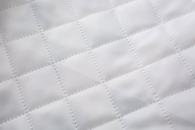 Close-up of the jacket's white diamond-quilted interior lining
