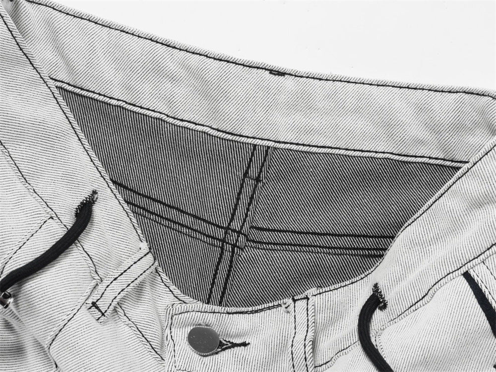 Wide-Leg Jeans Men's Deconstructed Contrast Stitch Baggy Denim Pants