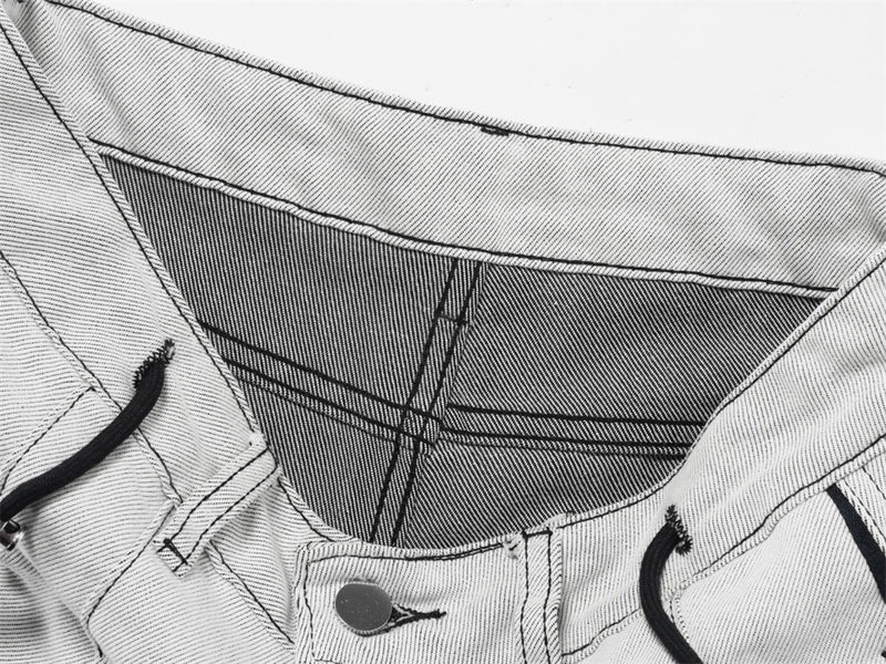 Wide-Leg Jeans Men's Deconstructed Contrast Stitch Baggy Denim Pants