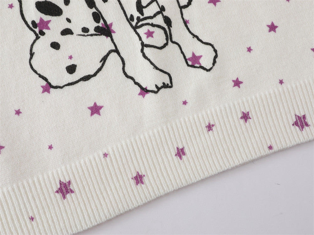 Dalmatian Star Print Crew Neck Sweater with Striped Raglan Sleeves