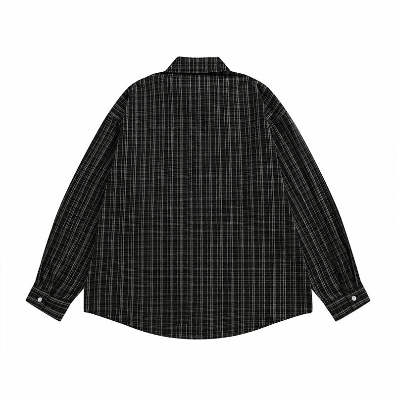 Plaid Long Sleeve Shirt with Portrait Graphic Print – Oversized Fit