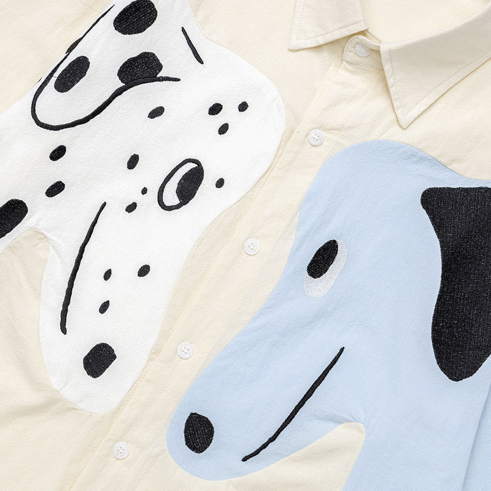 Chemise oversize boutonnée à manches longues, colorblock chien cartoon – Coupe décontractée