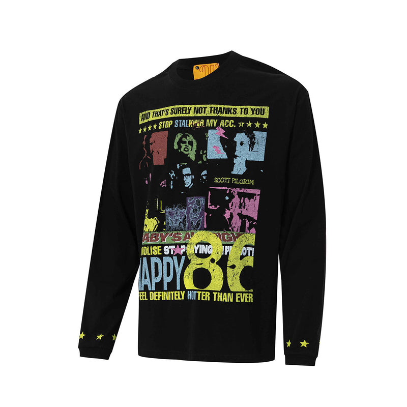 Camiseta gráfica de manga larga – Estampado pop art retro de Scott Pilgrim, cuello redondo streetwear