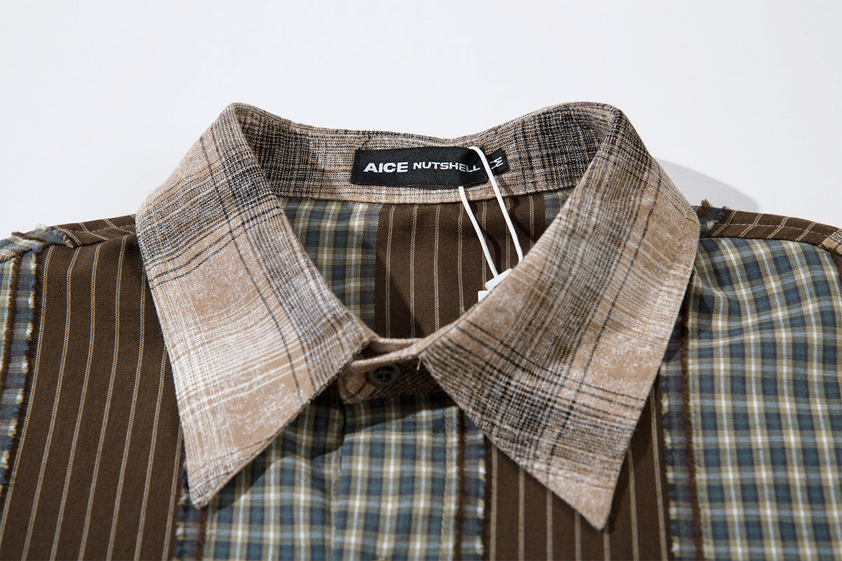 Surchemise patchwork à carreaux et rayures – Coupe décontractée, manches longues boutonnées
