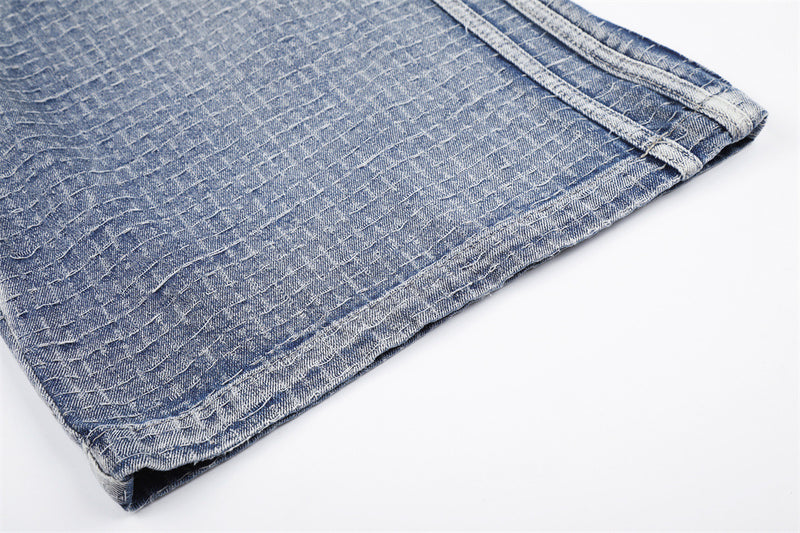 Men's Wide-Leg Denim Shorts – Relaxed Fit Jacquard Textured Jean Shorts