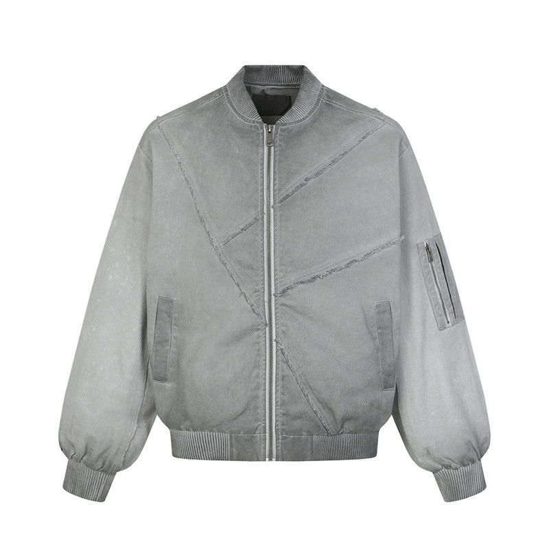 Blouson bomber déconstruit en patchwork – Toile délavée et coutures brutes