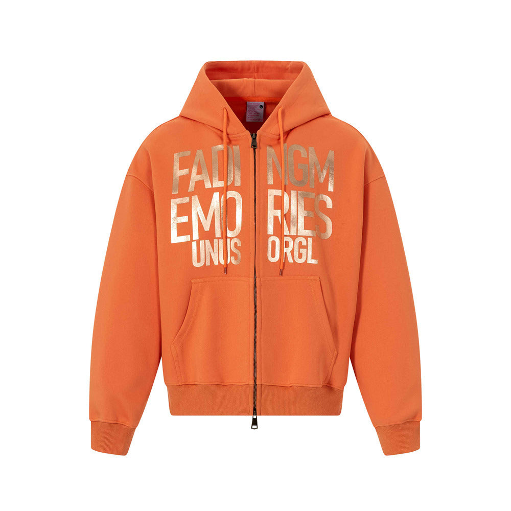 Sweat à capuche zippé Fading Memories à imprimé lettering – Sweatshirt streetwear hip-hop