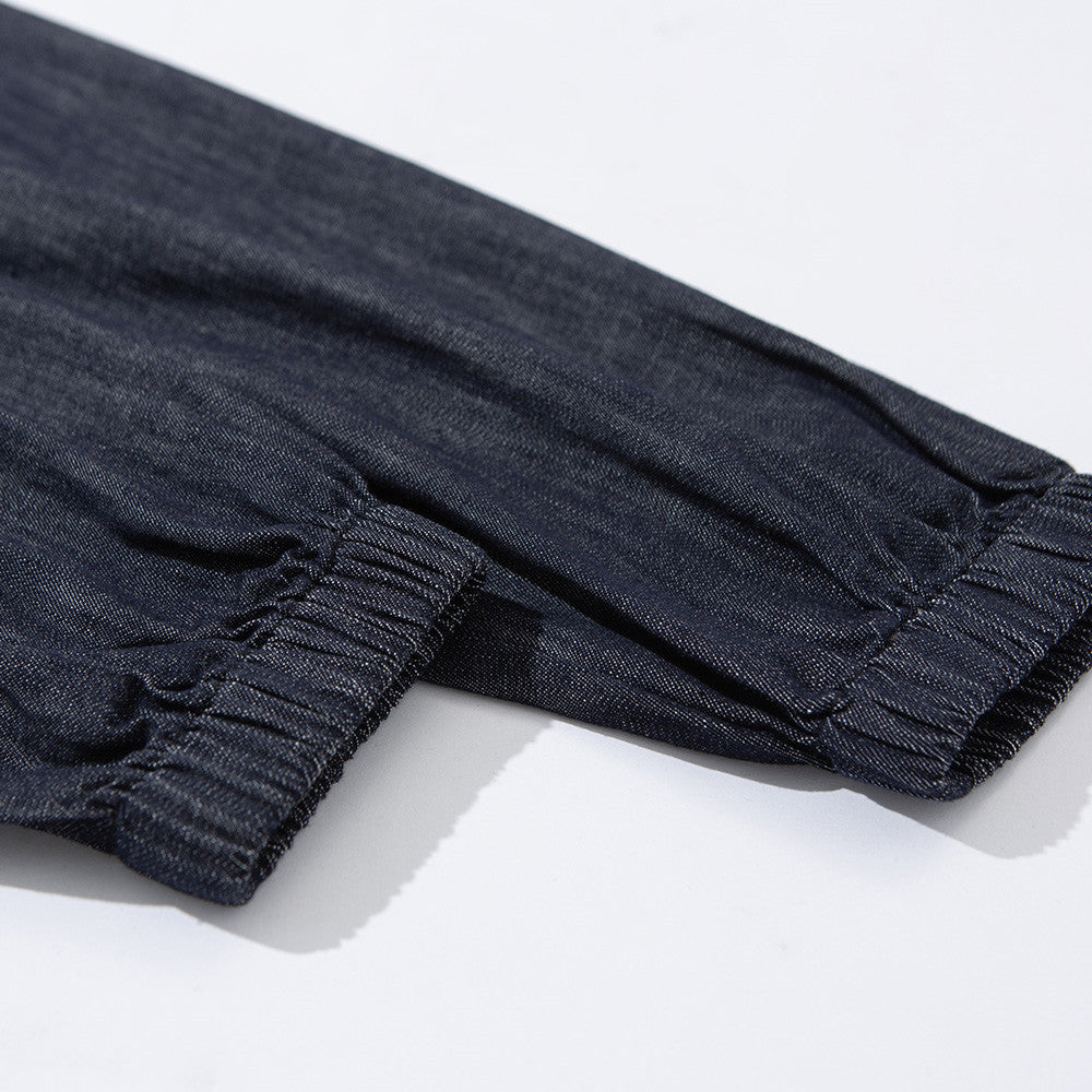 Men's Denim Pullover Anorak Hoodie – Oversized Half-Button Drawstring Hem