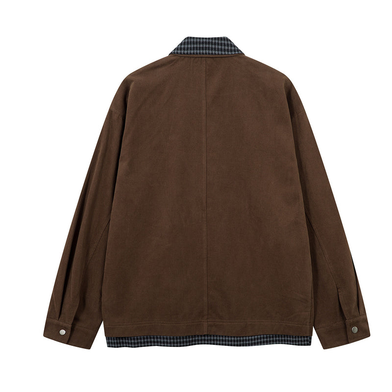 Men's Plaid-Lined Zip-Up Harrington Jacket – Layered Collar Workwear Coat