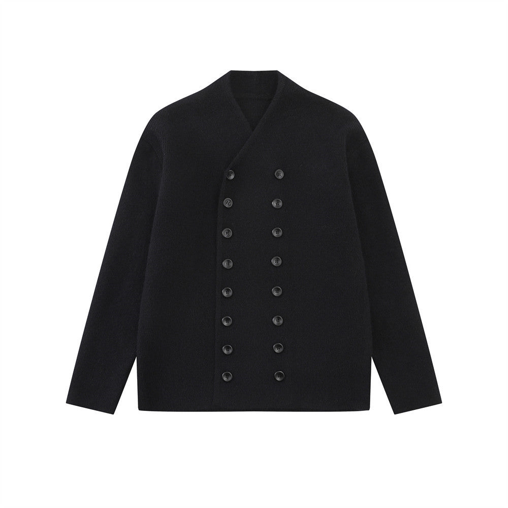 Double-Breasted V-Neck Knit Cardigan – Men's Relaxed Fit Sweater Jacket