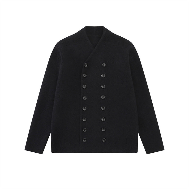 Double-Breasted V-Neck Knit Cardigan – Men's Relaxed Fit Sweater Jacket
