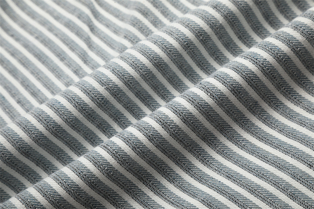 Wide-Leg Striped Pants with Curved Arc Pocket Design