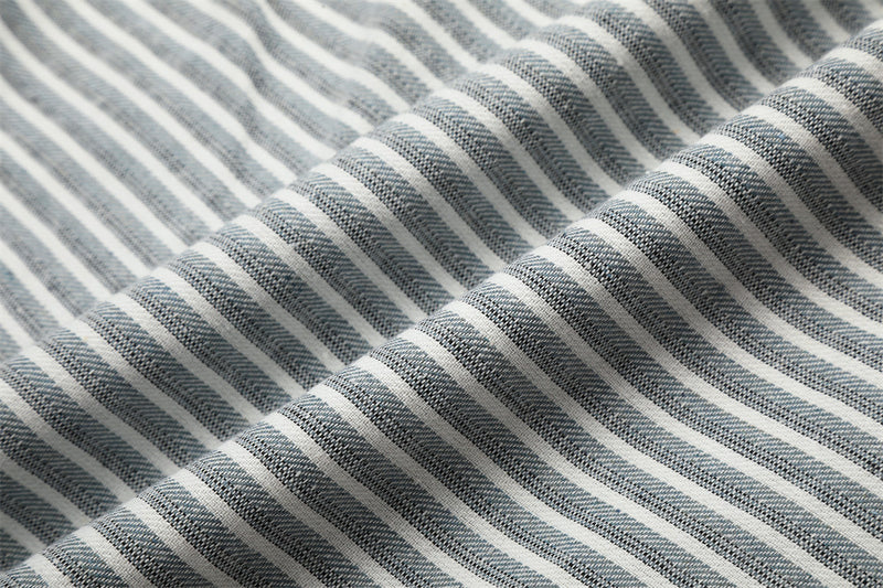 Wide-Leg Striped Pants with Curved Arc Pocket Design