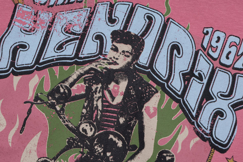 Camiseta Vintage de Manga Larga con Gráfico Moto – Estampado del Concierto de Jimi Hendrix de 1967