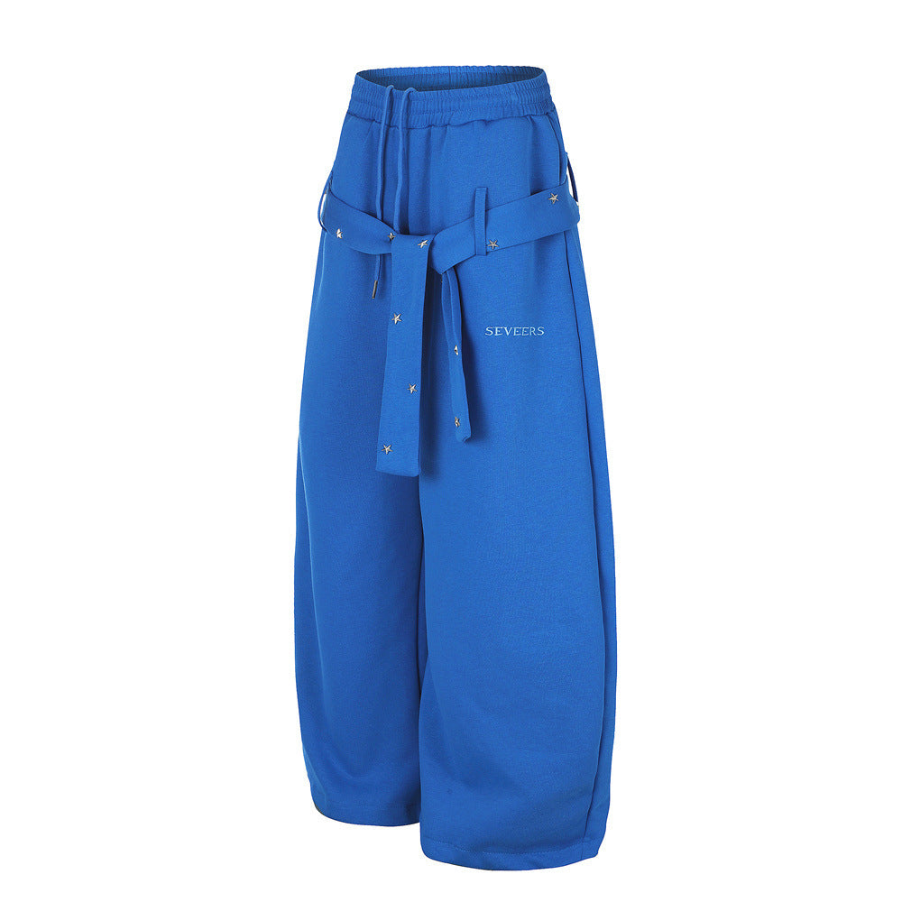 Star Studded Belt Wide Leg Sweatpants – Oversized High Street Baggy Trousers
