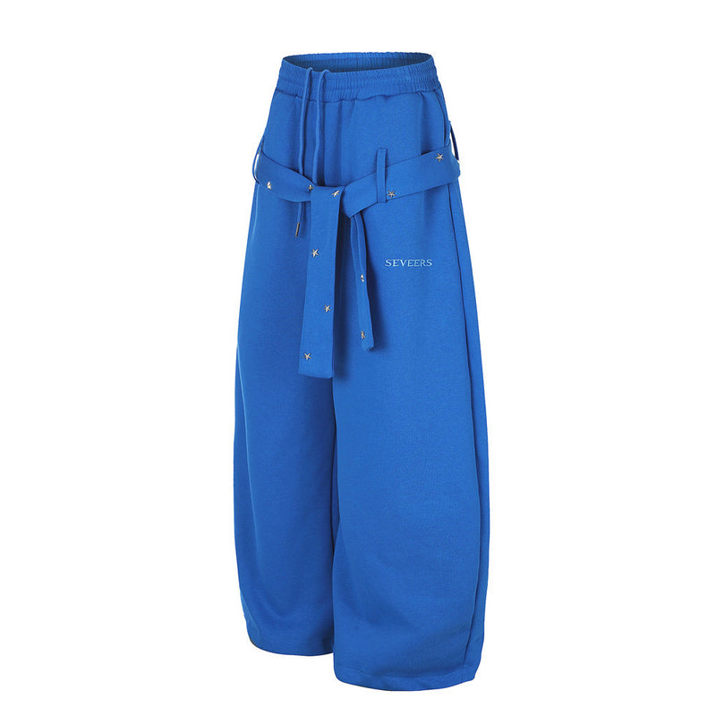 Star Studded Belt Wide Leg Sweatpants – Oversized High Street Baggy Trousers