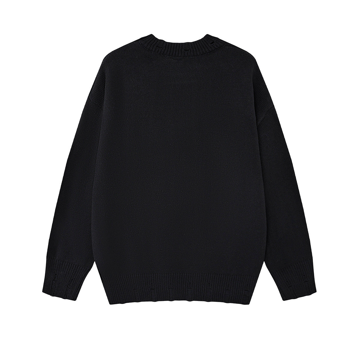 Pull en maille jacquard papillon – Col rond oversize avec broderie rose façon corde