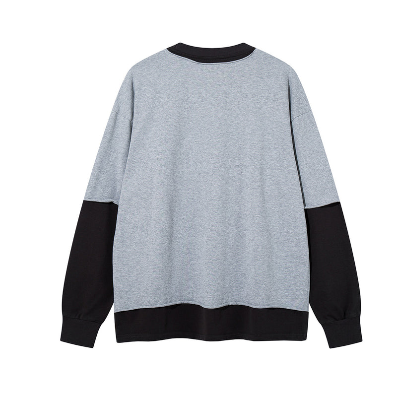 T-shirt oversize color block à motif, manches longues – Haut streetwear à effet deux pièces