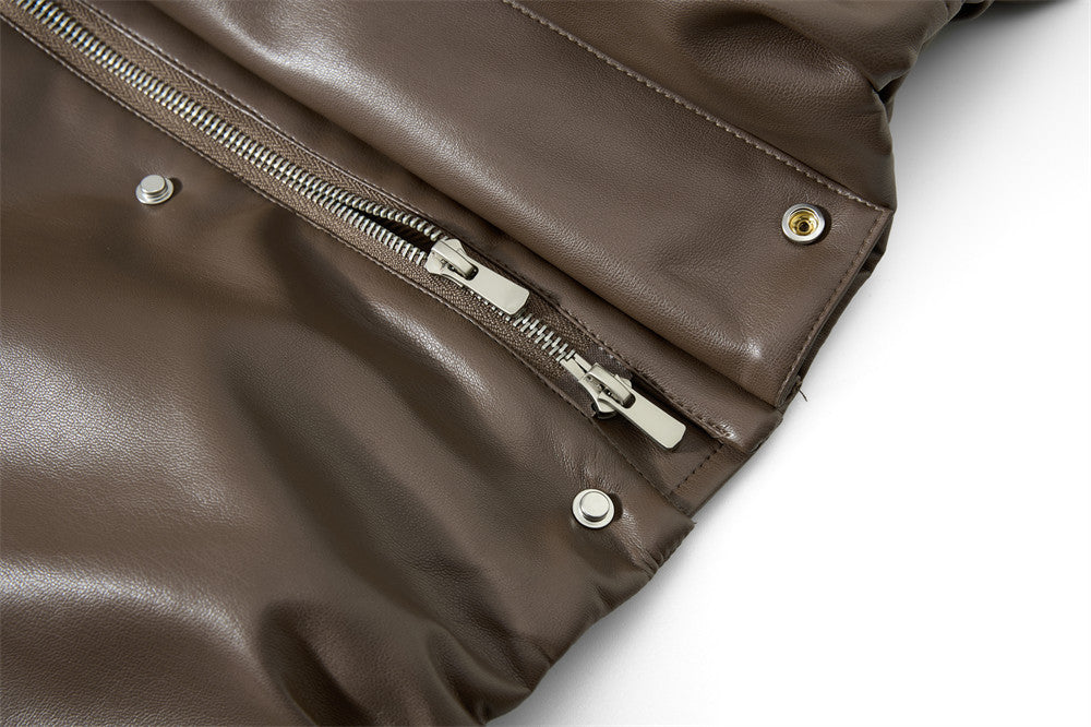 Veste homme oversize en similicuir PU, col montant, boutons-pression, coupe carrée