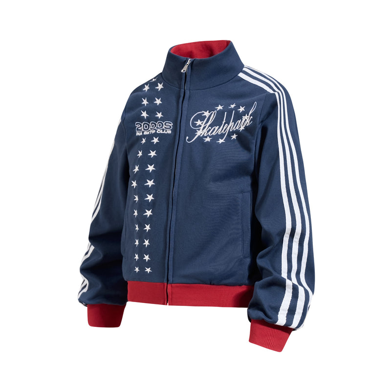 Skatepark-Trainingsjacke – Bestickte Sterne, College-Streifen & Retrojacke mit Reißverschluss