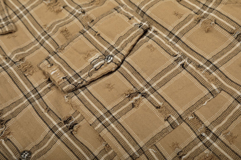 Surchemise en flanelle à carreaux délavée et usée – Veste-chemise vintage à manches longues