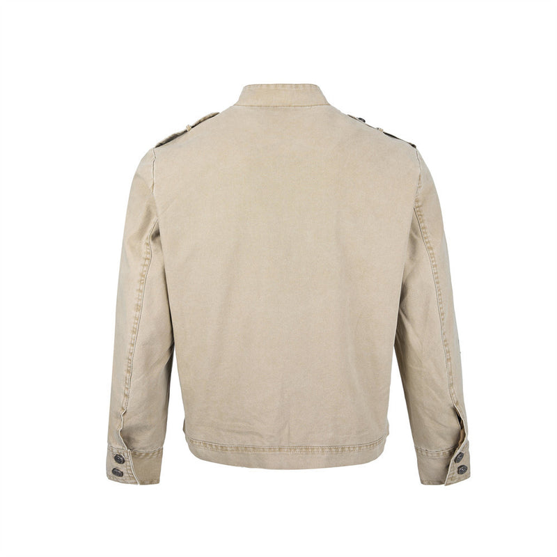 Men's Vintage Military Double-Breasted Zip Jacket with Stand Collar