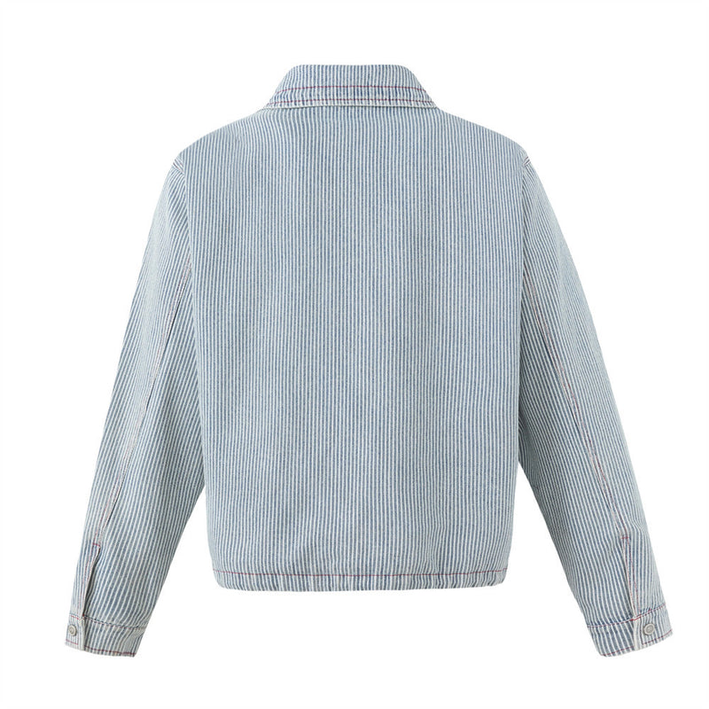 Hickory Stripe Denim Zip Jacket – Men's Workwear-Inspired Drawstring Hem Coat