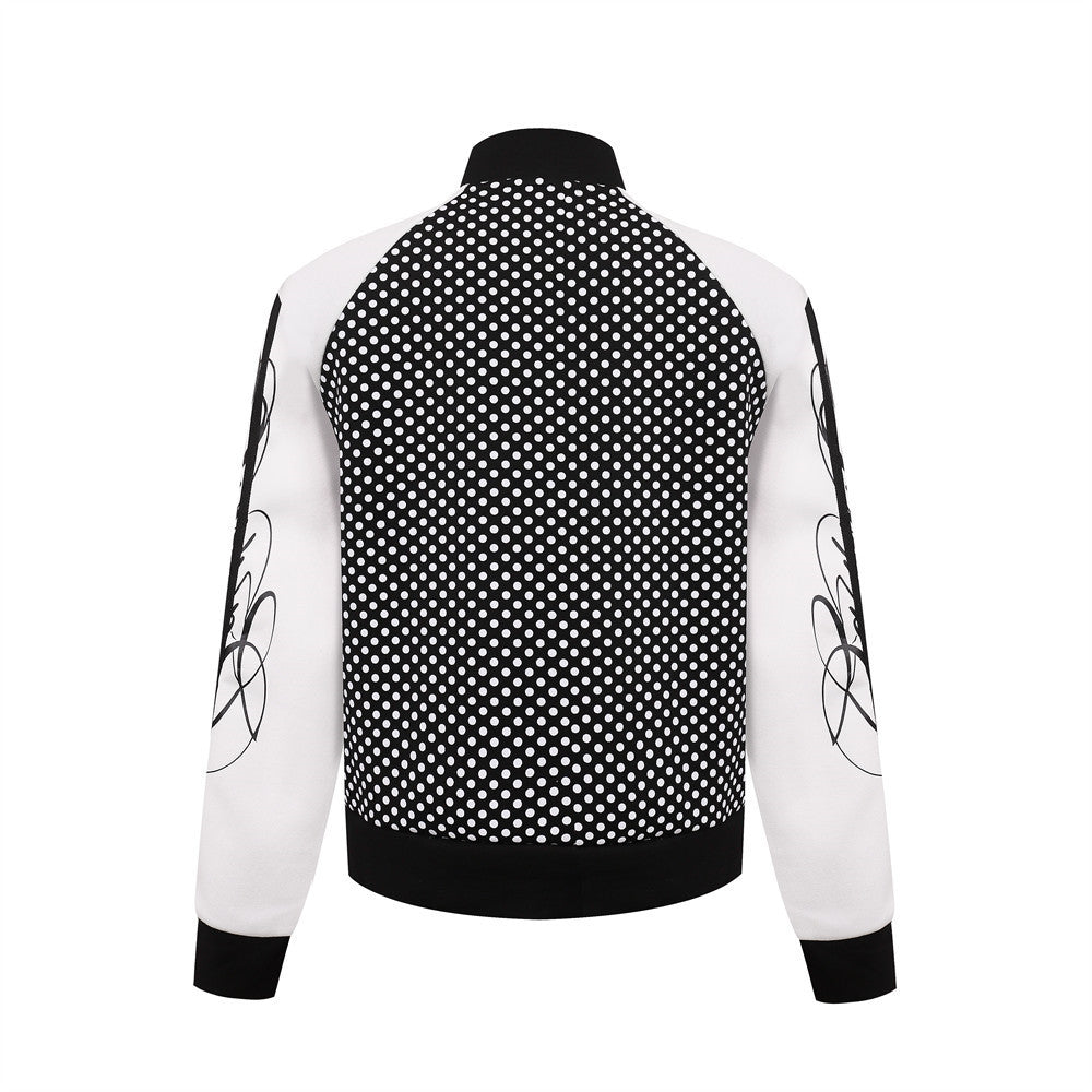 Men's Polka Dot Track Jacket – Stand Collar Full-Zip Sport Coat with Stripe