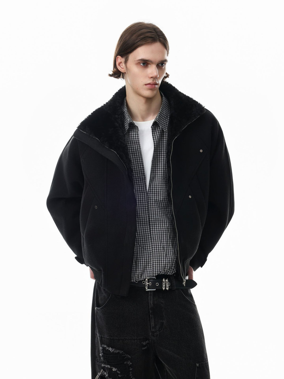 Men's Oversized Bomber Jacket with Sherpa Collar – Padded Winter Coat
