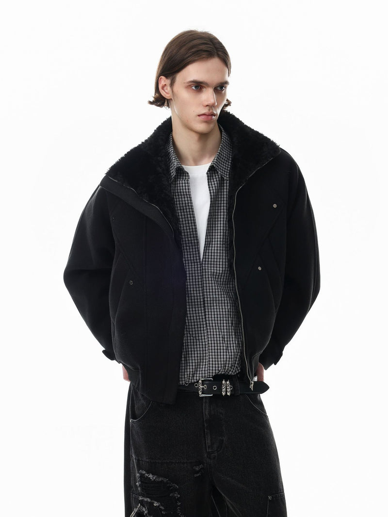 Men's Oversized Bomber Jacket with Sherpa Collar – Padded Winter Coat