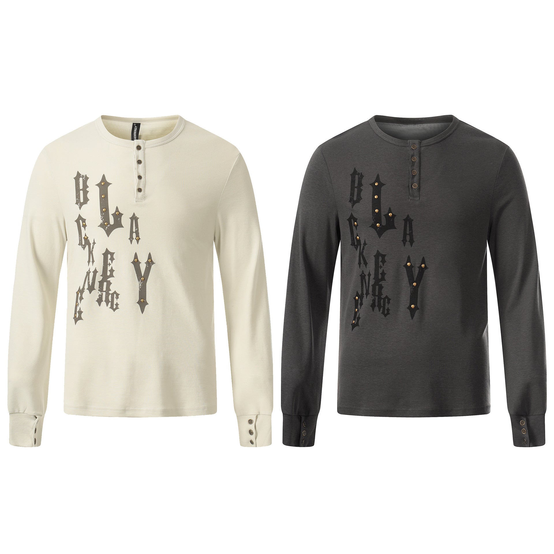 Chemise Henley à manches longues avec motif gothique clouté – Haut ajusté à superposer