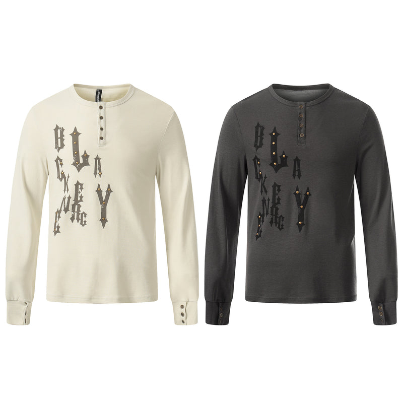Chemise Henley à manches longues avec motif gothique clouté – Haut ajusté à superposer
