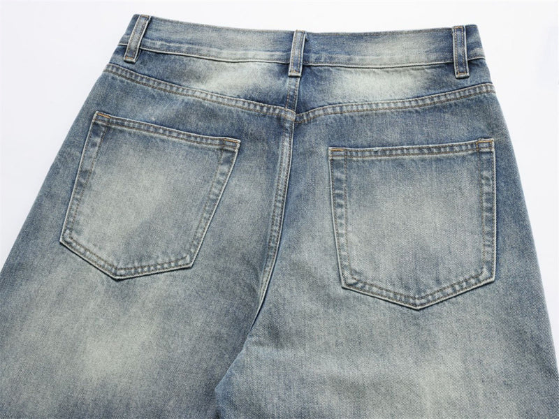 Men's Relaxed Fit Jeans Wide Leg Washed Vintage Blue Baggy Denim