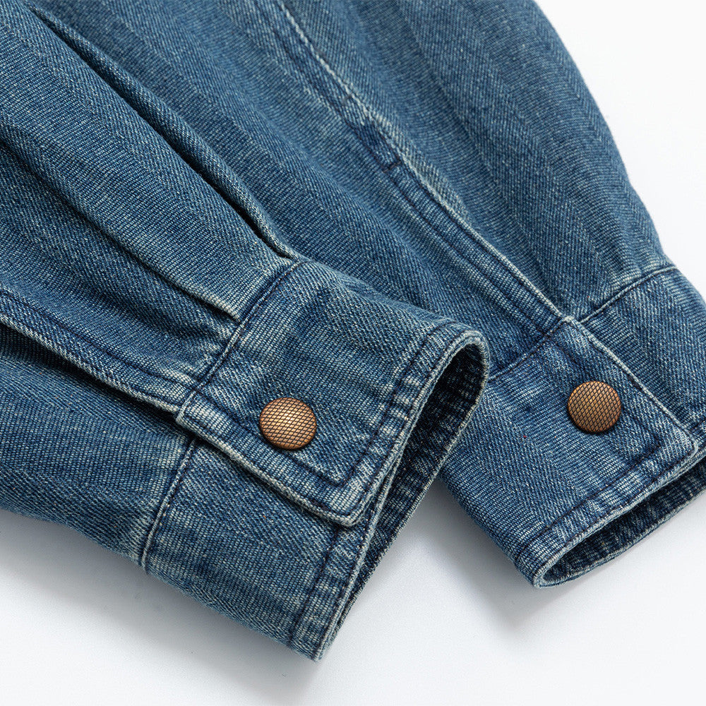 Oversized Washed Denim Shirt – Men's Long Sleeve Button-Up with Dual Chest