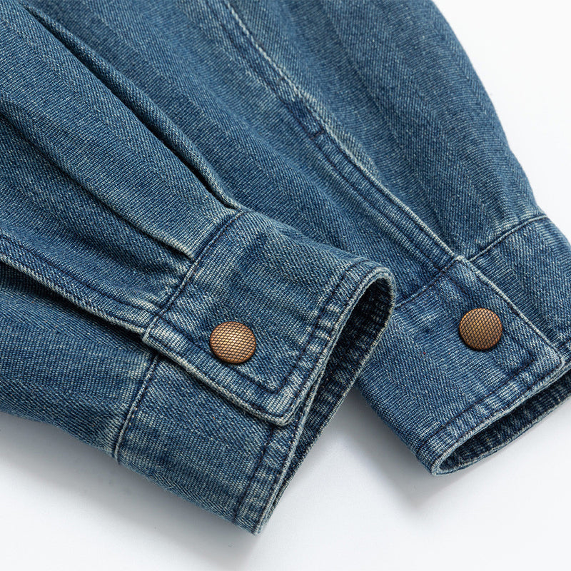 Oversized Washed Denim Shirt – Men's Long Sleeve Button-Up with Dual Chest