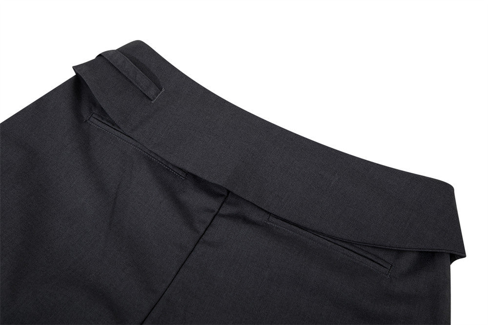 Wide-Leg Pleated Trousers with Fold-Over Waist & Drawstring