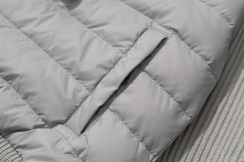 Men's Quilted Puffer Jacket with Ribbed Knit Sleeves & High Neck
