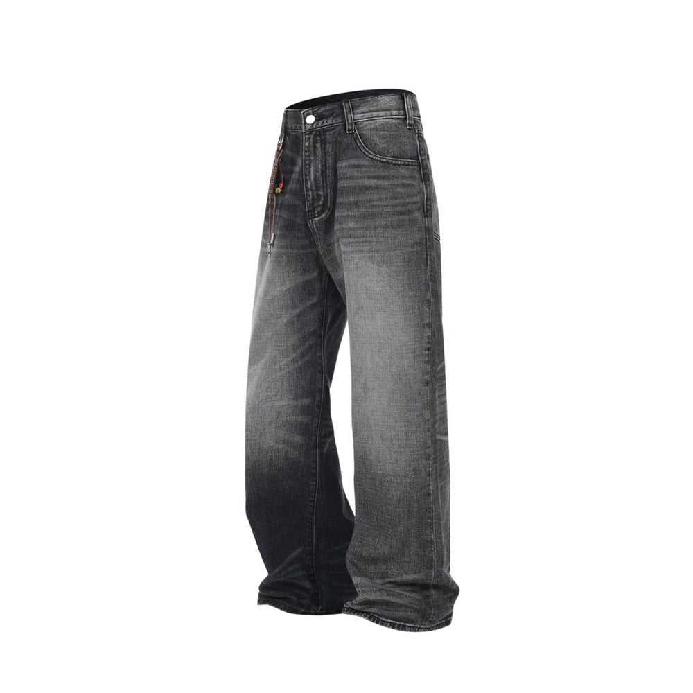 Wide-Leg Baggy Jeans – Washed Black Grey Vintage Straight-Cut Denim