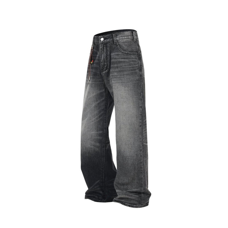 Wide-Leg Baggy Jeans – Washed Black Grey Vintage Straight-Cut Denim