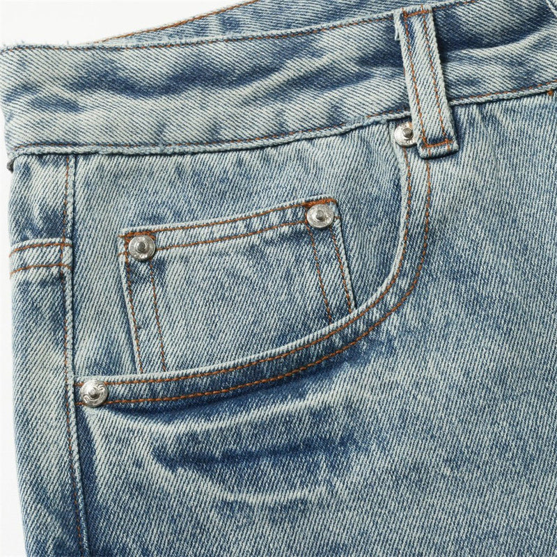 Men's Baggy Wide-Leg Jeans – Studded & Embroidered Washed Denim