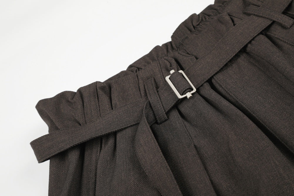 Wide-Leg Tailored Shorts with Belt – High Waist Pleated Bermuda