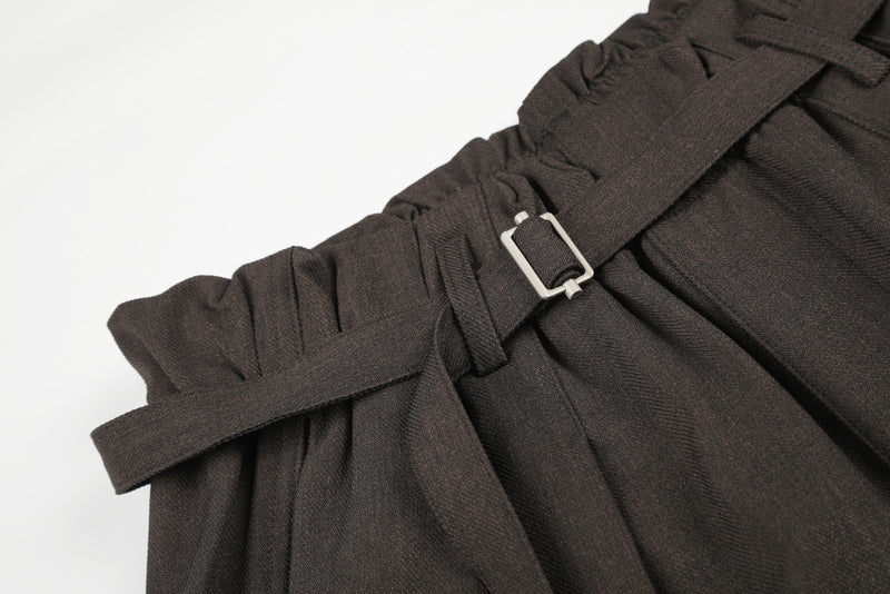 Wide-Leg Tailored Shorts with Belt – High Waist Pleated Bermuda